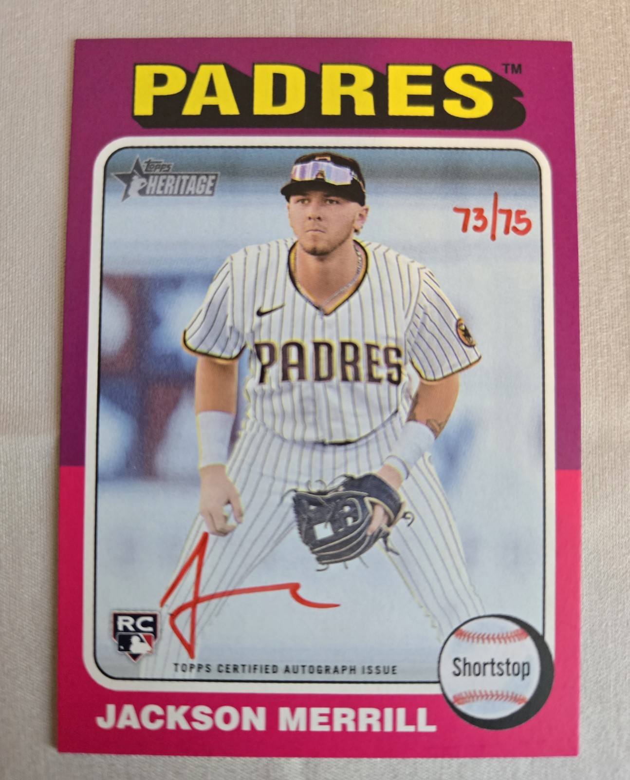 2024 Topps Heritage Jackson Merrill Real One Red Ink Auto #ROAJM /75 - Padres