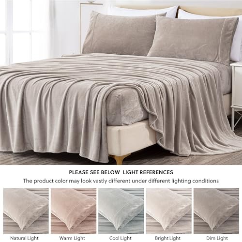 Extra Soft Fleece Sheet Set Microplush Non-Pilling Velvety Bed Full Taupe - Picture 6 of 8