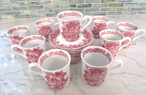 J & G MEAKIN ROMÁNTICO INGLATERRA TAZAS Y PLATILLOS ROJOS Set 10- ANNE HATHAWAY'S COTTAGE - Imagen 6 de 10