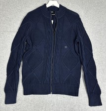 Express Sweater Mens Medium Navy Full Zip Mock Neck Cable Knit Cardigan Cotton