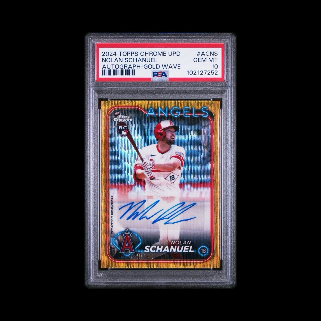 2024 Topps Chrome Update Autograph Nolan Schanuel Gold Wave Refractor /50 # ACNS