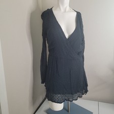 Free People XS dress tunic v-neck stretch texture faux wrap longsleeve lining