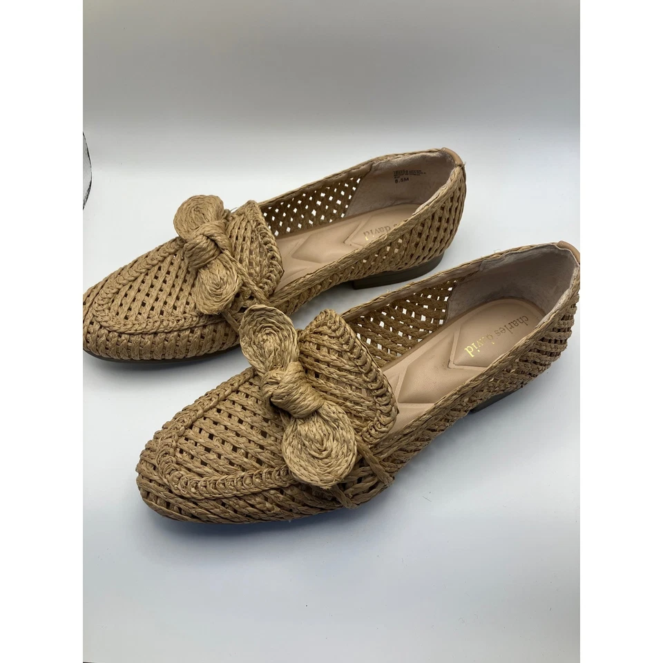 Charles David Finite Raffia Woven Loafer Flats with Bow Detail - Size 8.5M - Image 3 of 4
