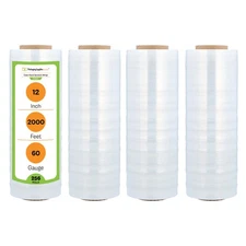 256 Rolls Cast Hand Stretch Wrap Plastic Shrink Film Clear 12 in  x 2000 ft