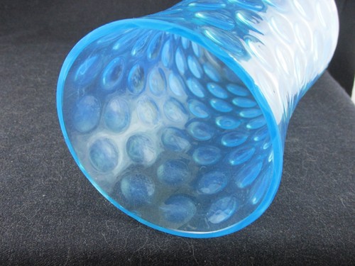 1880S EAPG HOBBS BROCKUNIER POLKA DOT BLUE WISPY OPAL GLASS CELERY VASE 6.25IN - Picture 6 of 7