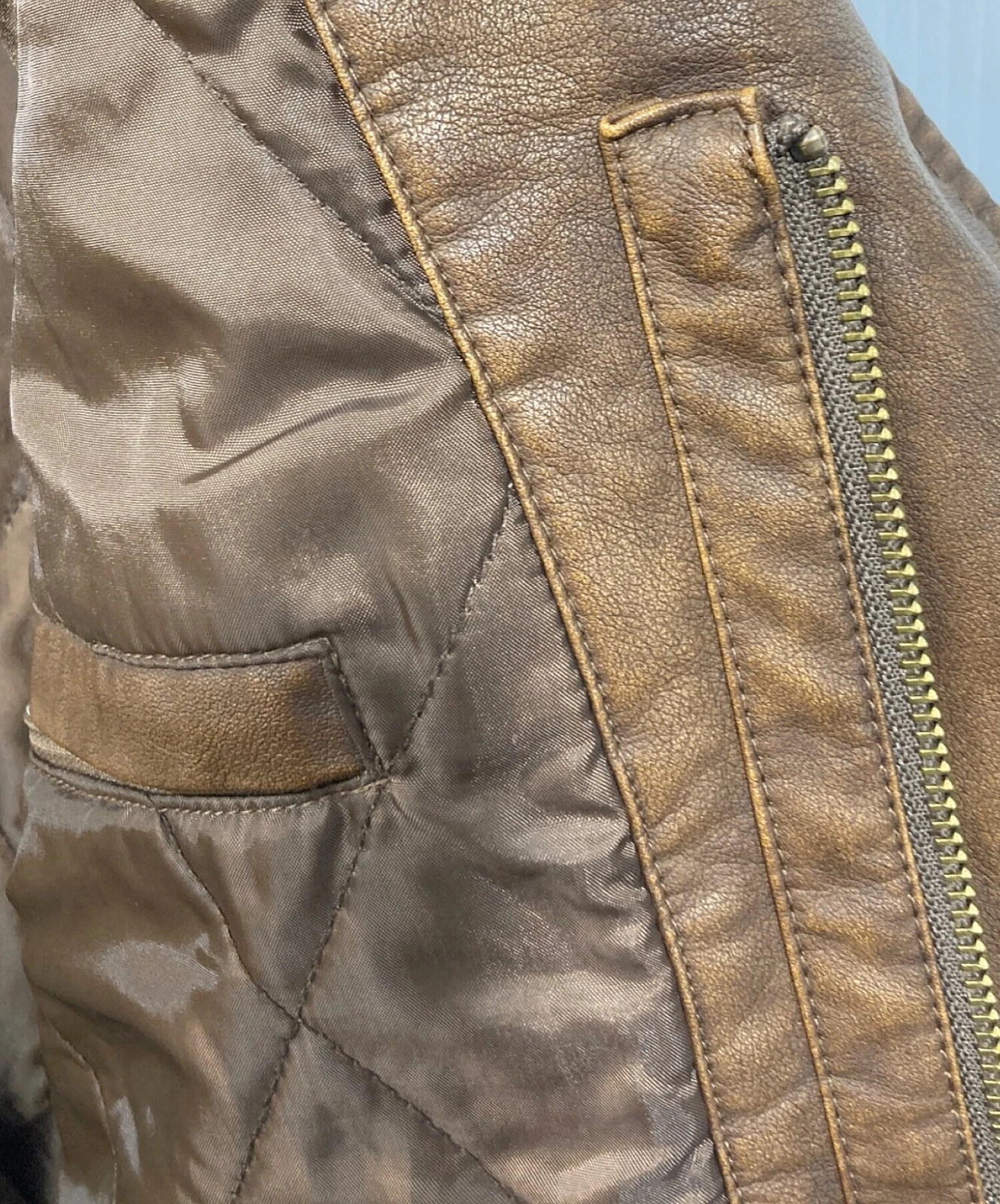 Nautica x FREAK'S STORE Faded Vegan Leather Blouson Jacket Men's Size 1 Brown image 6