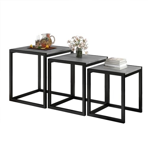 Nesting Table Set of 3 Side Tables, Modern Coffee Table Stacking End Table - Picture 2 of 8