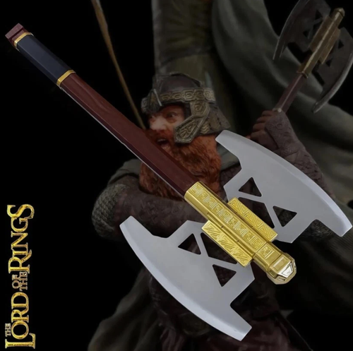 Gimli Streitaxt Golden Edition Axt Handarbeit LOTR Axt Leder mit Wandhalterung - Bild 6 von 6