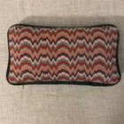 Vtg Flame Stripe Pillow Blue Coral Orange Wool Embroidery Green Velvet 12” X 6”
