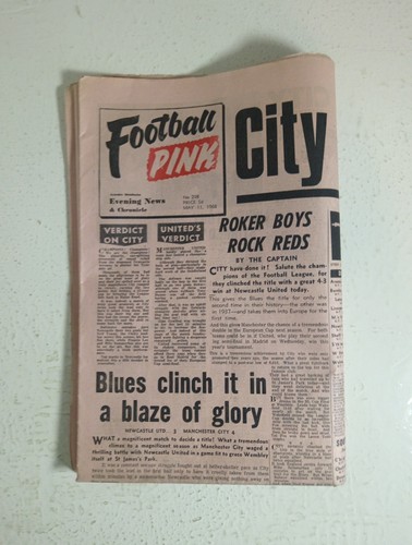 Manchester City Champions Evening News & Chronicle Vs Newcastle United May 1968 - Foto 20 di 20