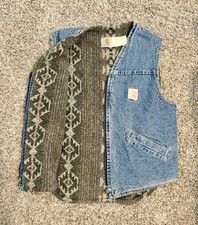 Carhartt Blue Zip Vest Patterned Lining Pockets Men  s Casual Solid