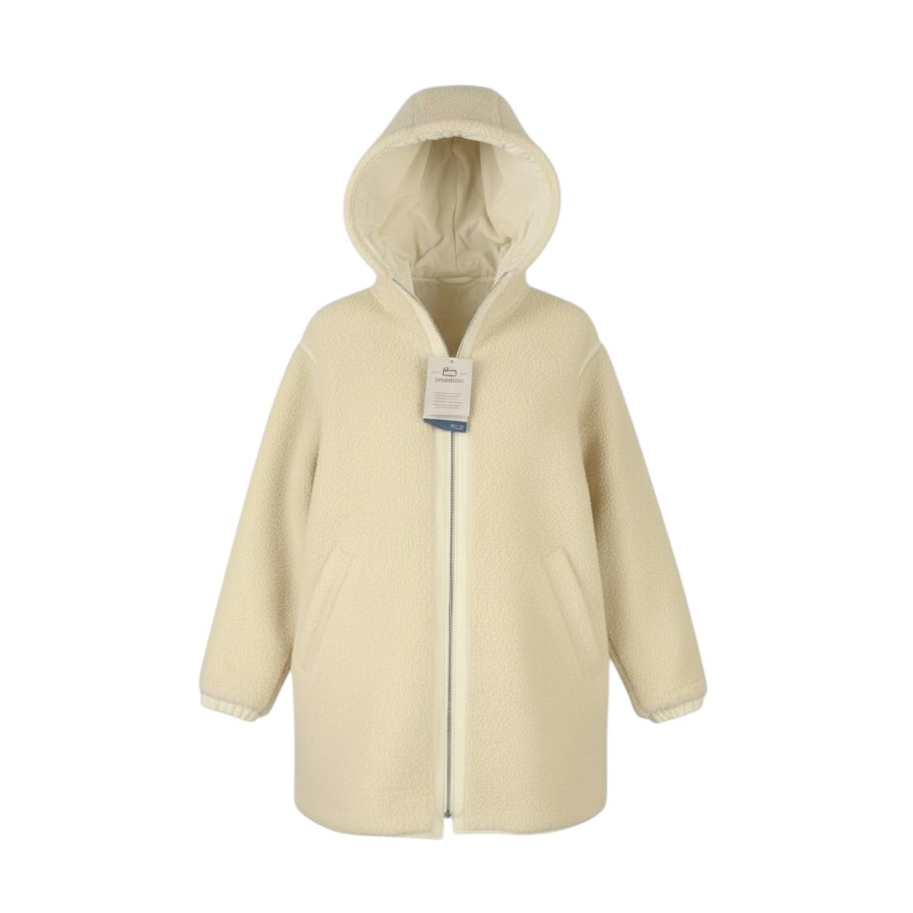 WOOLRICH Reversible Teddy Parka Women Jacket S Cream Wool Blend RRP899