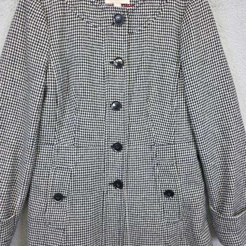 Banana Republic Coat Womens M Black White Houndstooth Preppy Old Money Academia - Picture 5 of 12