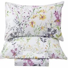 Floral Queen Size Sheet Sets - Yellow Wild Flower Botanical Pattern Egyptian