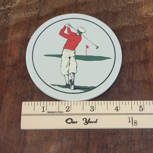 Vintage Coaster Set New In Box 4 Piece Golfers Absorbent Stone Hindostone 4 Inch - Picture 8 of 8