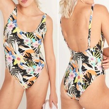 Old Navy One Piece Swimsuit Size XL Scoop Neck High Leg Tropical Floral Print