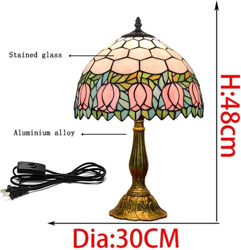 Tiffany Style Stained Glass Floral Pink Tulip Lily Table Lamp Home Decor Light - Picture 10 of 11