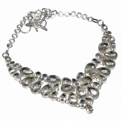 Faceted White Topaz Gemstone 925 Sterling Silver Handmade Necklace Jewelry 18''
