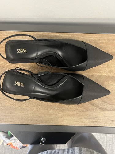 Zapatos Zara Negro Tacón Cordones Nuevos US 8.5 EU 39