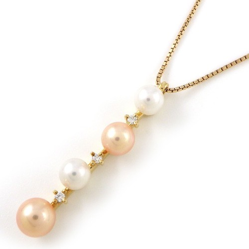 TASAKI Necklace 2 color Pearl 3 Point Diamond 750(18K) Yellow Gold