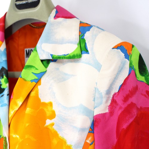 Moschino Couture Silk Multicolor Watercolor Abstract Floral Peplum Blazer 42 M - Picture 4 of 10
