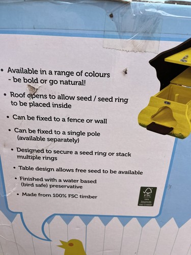 Veg Trug Yellow - Tweetie Bird Feeder w/ Metal Post/Fence Mount Hinged Top - Picture 4 of 4