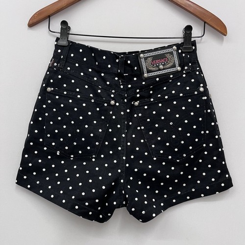 Vintage Versace Sport Polka Dot Shorts schwarz weiß Sun Face Knopf Nieten XS 42 - Bild 4 von 9