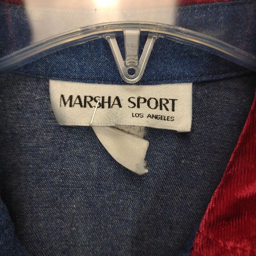 De Colección Marsha Sport S/M Denim Bordado Rosas Rojas Camisa Pantalón Conjunto de 2 piezas Borde Terciopelo - Imagen 7 de 10