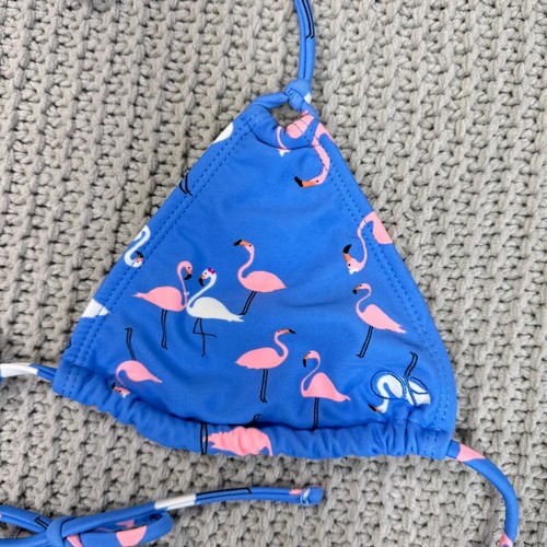 Vtg Y2K Triangle String Bikini Swimsuit 2 Piece Halter M Op Flamingo Cabana Blue - Picture 3 of 10