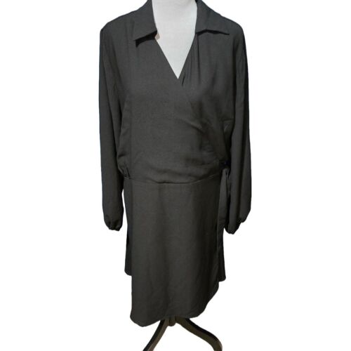 Abito Camicia Alogena Nera Finto Avvolgente 2X Maniche Lunghe Lavoro Ufficio Minimalista Nuovo! - Foto 2 di 6