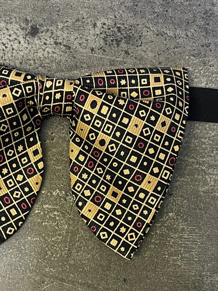 手工制作超大丝绸领结复古风格 70 年代几何黑色/棕色婚礼 — 第 3/3 张图片