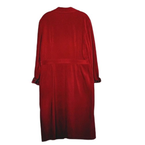 Vintage Duck Head Coat Dress Red Snap Up Plaid Trim Women's 16 Duster Trench - Picture 2 of 7