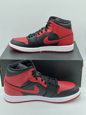 Air Jordan 1 Mid Banned Bred Black Red Size 7.5 554724-074