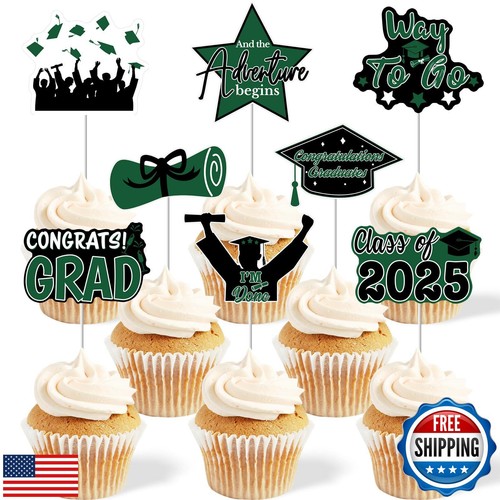 2025 Abschluss Cupcake Topper - 48 Stück Grün Abschlussfeier Zubehör Mini