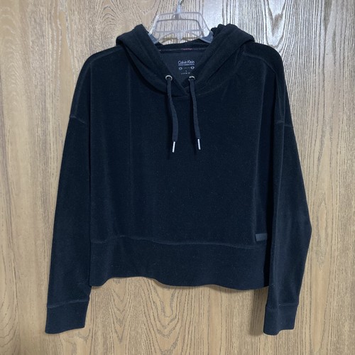 Calvin Klein Performance Stretch Women's Soft Solid Black Cropped Hoodie Size L - Picture 2 of 15