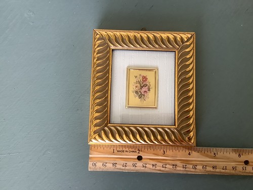 VINTAGE ITALY FRAMED Floral  ART REPRO 23K Gold Leaf Yellow& Pink Bouquet MINI - Picture 2 of 5