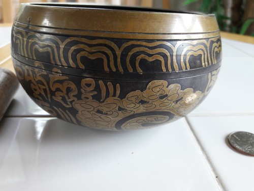 Tibetan Singing Bowl - Made in Nepal with Wooden Striker - 5 Inches wide/3 deep - Picture 2 of 5