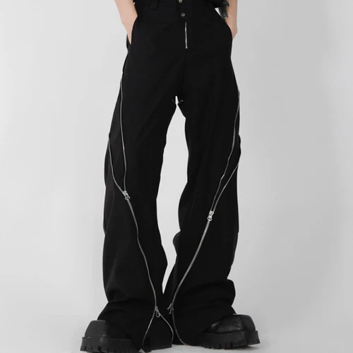 Herren Punk Gothic Cargo Mode Hose Reißverschlüsse Hose Freizeit Locker Weites Bein Hose - Bild 8 von 10