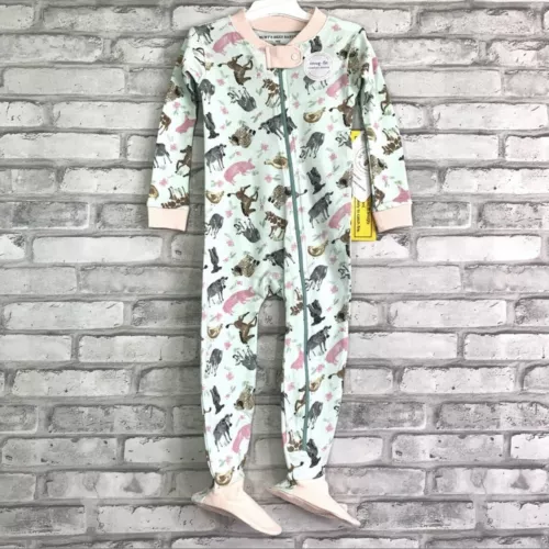 Burt's Bees Baby Girls' Sz 18M Farm Animals Long Sleeve Zippered Footed Pajamas