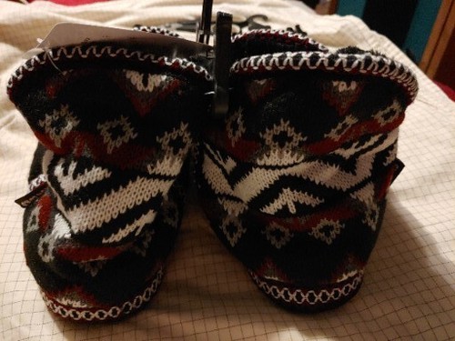 Muk Luks Womens Slippers Size L 9-10 Black Knit House Shoes-Boot -Fast Shipping - Picture 5 of 7