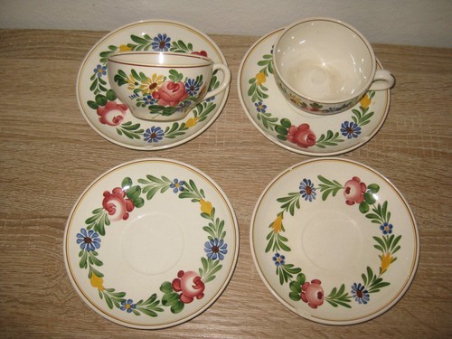 Villeroy & Boch Porzellan 4 Untertassen & 2 Tassen handgemalt TIROL Vintage 15cm