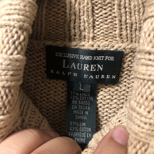 Ralph Lauren Vintage Beige Horse Turtleneck Hand Knit Sweater Size Large L - Picture 3 of 6