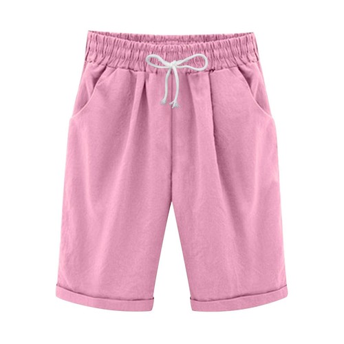Women's Summer Cotton Shorts Plus Size High Waisted Shorts Solid Beach Workout - Picture 4 of 48