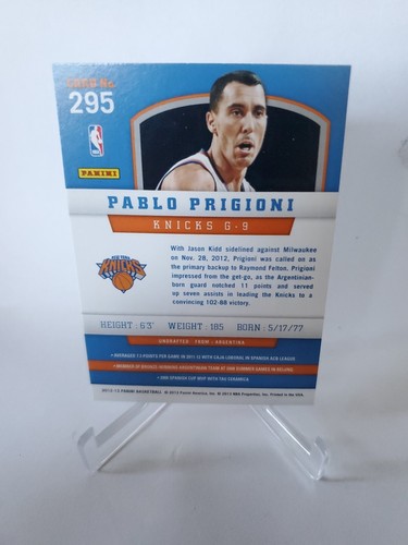 2012-13 Panini - #295 Pablo Prigioni (RC) - Bild 2 von 2