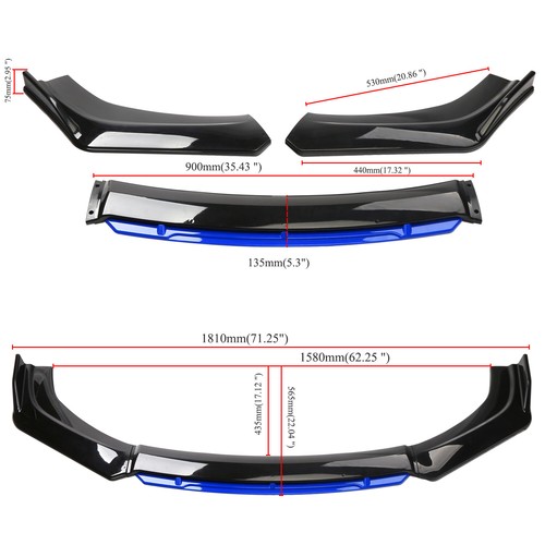 For Nissan 370Z Maxima Black+Blue Front Bumper Lip Spoiler Splitter +Strut Rods - Picture 3 of 12