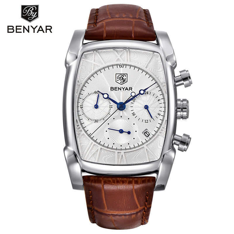 BENYAR Men Luxury Date Retangle Analog Quartz Sport Wrist Watch