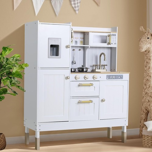 Kinderküche aus Holz Spielzeugküche für Kinder Zubehör Kochgeschirr mit Licht - Bild 2 von 21