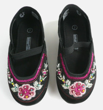 Girls Embroidered Floral Shoes Smart Fit Black Size 7 Slip On Ballet