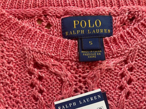 NWT POLO RALPH LAUREN GIRLS SWEATER Blue And PINK 100% LINEN CROCHET STUNNING - Picture 10 of 11