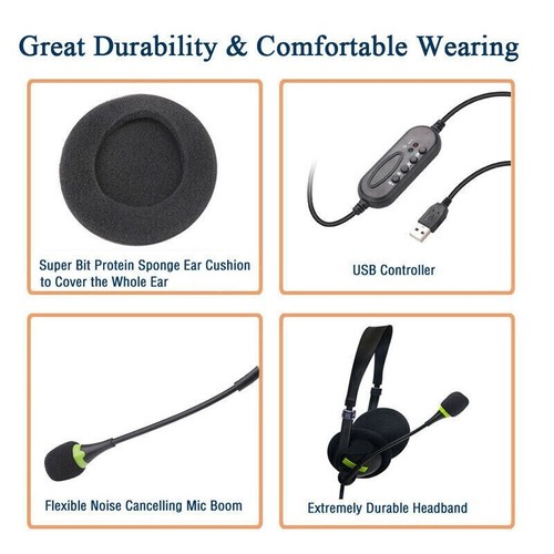 USB Headphones Computer Headset with Microphone Noise Cancelling For PC Laptop - Picture 5 of 8
